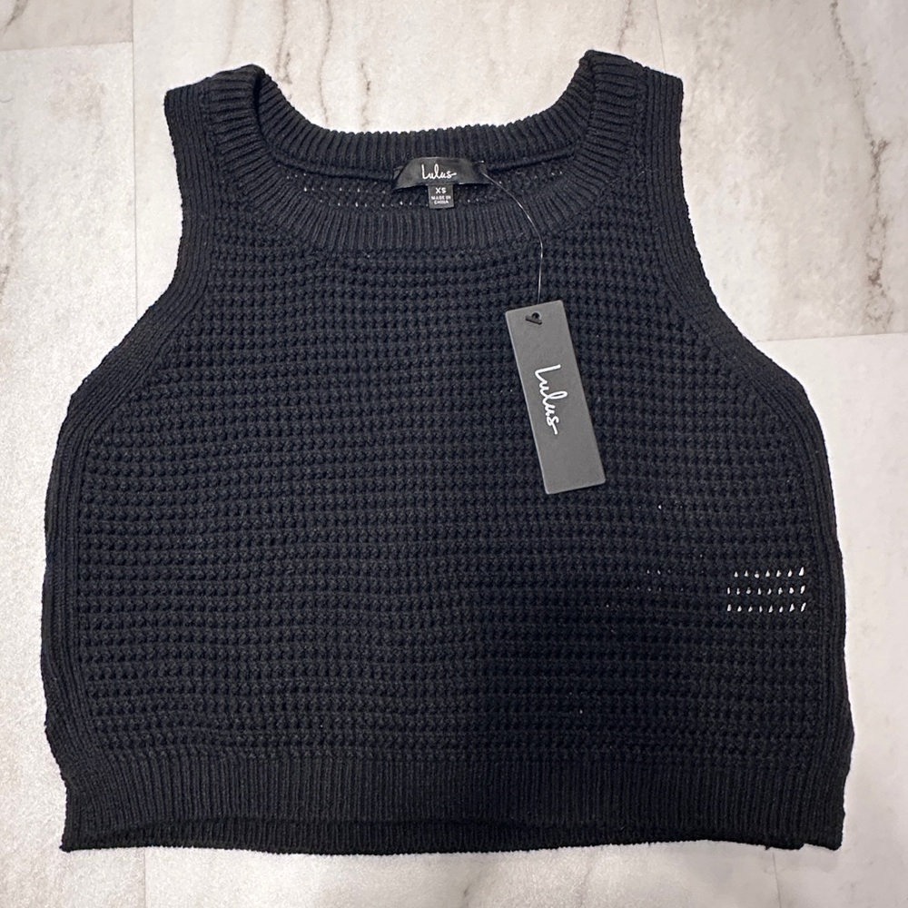 Lulus Get the Look Black Loose Knit Sweater Tank Top (NWT) - Picture 6 of 8